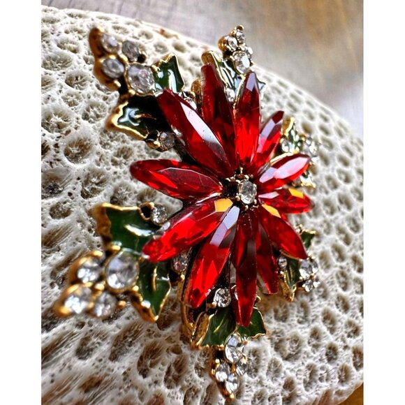 Poinsettia Brooch Pin New Christmas Flower December Birthstone Festive L… - Picture 7 of 12